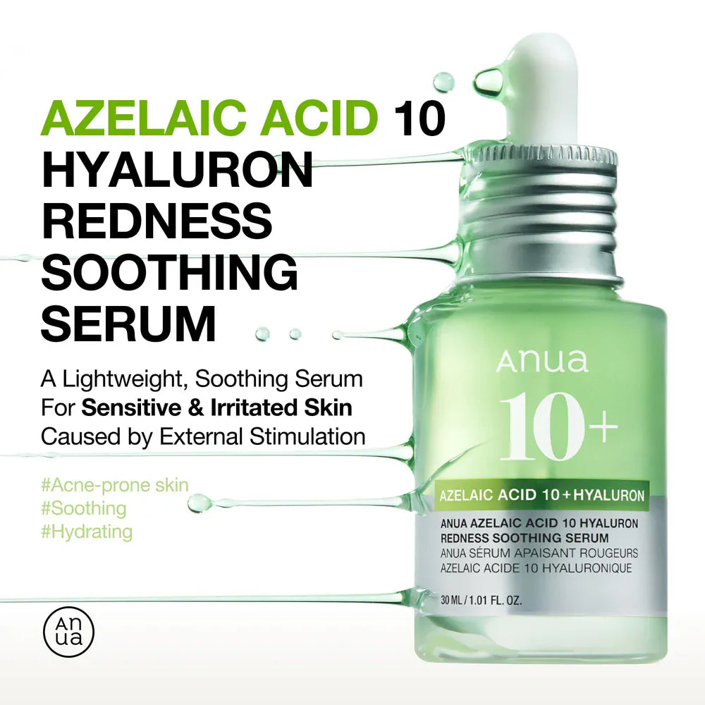 Anua Azelaic Acid 10 + Hyaluron Redness Soothing Serum bottle for sensitive skin