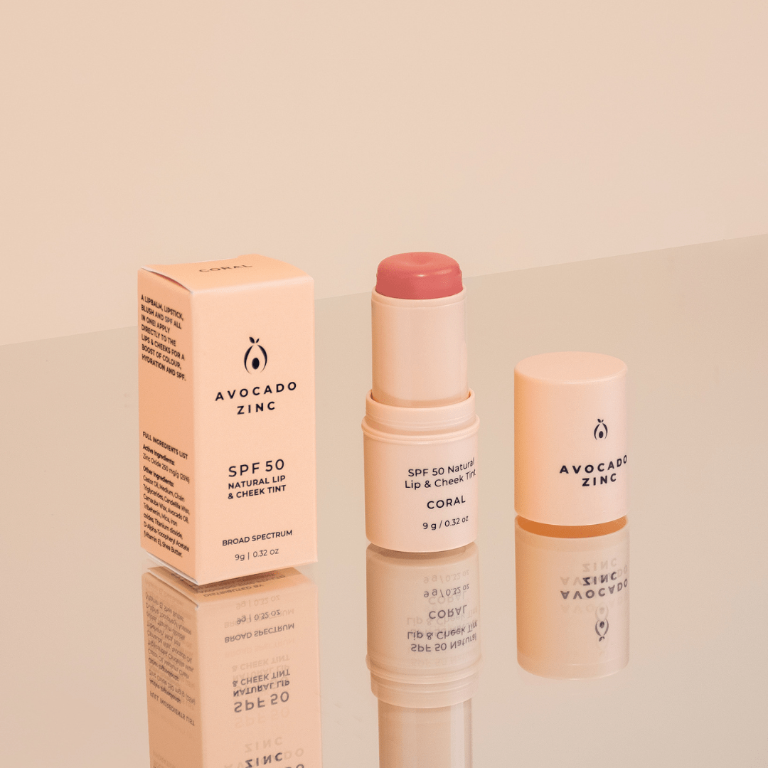 Avocado Zinc Lip Tint Avocado Zinc SPF 50 Natural Lip & Cheek Tint – Coral | Vegan Tinted SPF Stick for Lips, Cheeks & Eyes