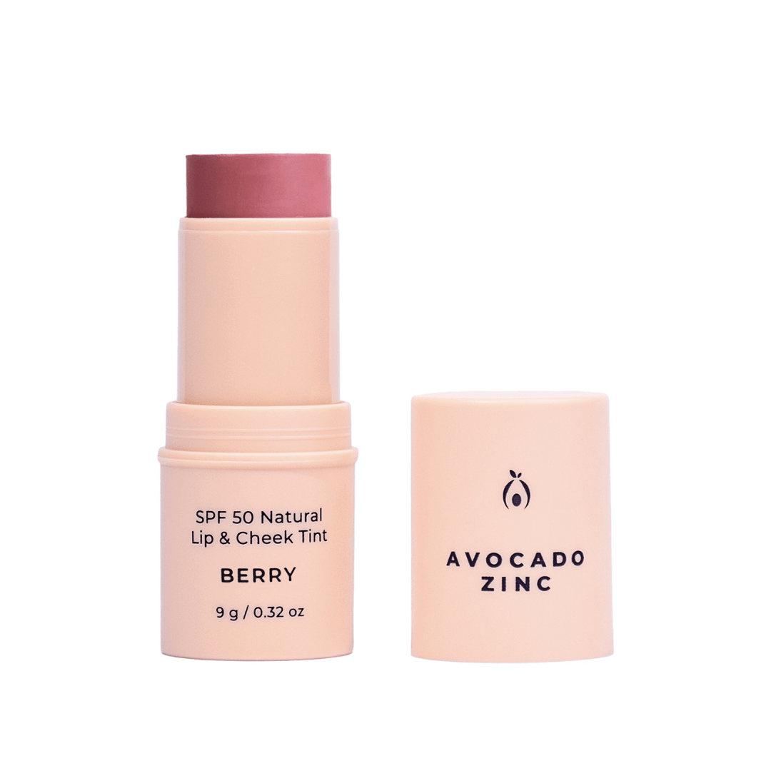 Avocado Zinc Lip Tint SPF 50 Lip & Cheek Tint – Natural Tinted Balm with Sun Protection (Berry)