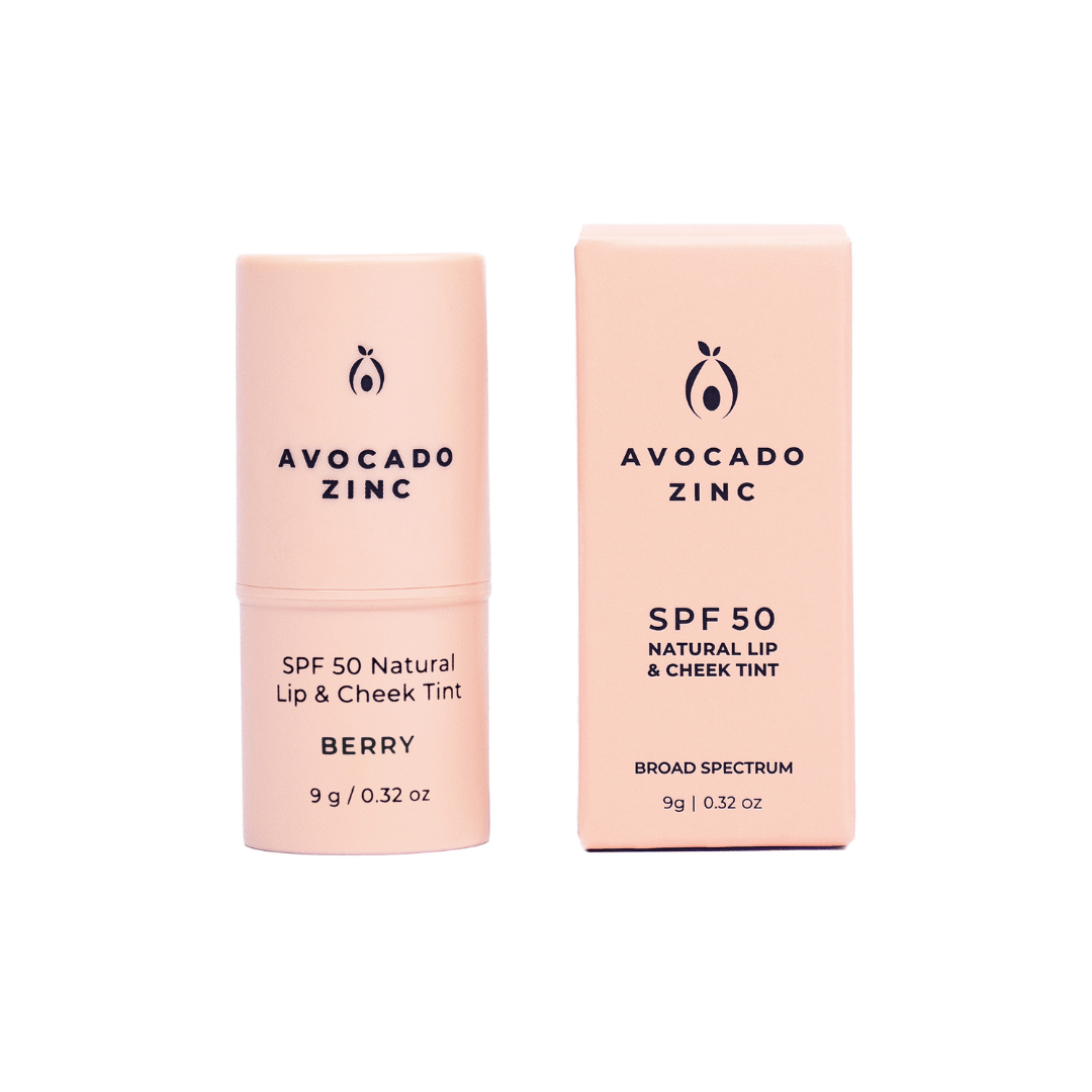 Avocado Zinc Lip Tint SPF 50 Lip & Cheek Tint – Natural Tinted Balm with Sun Protection (Berry)