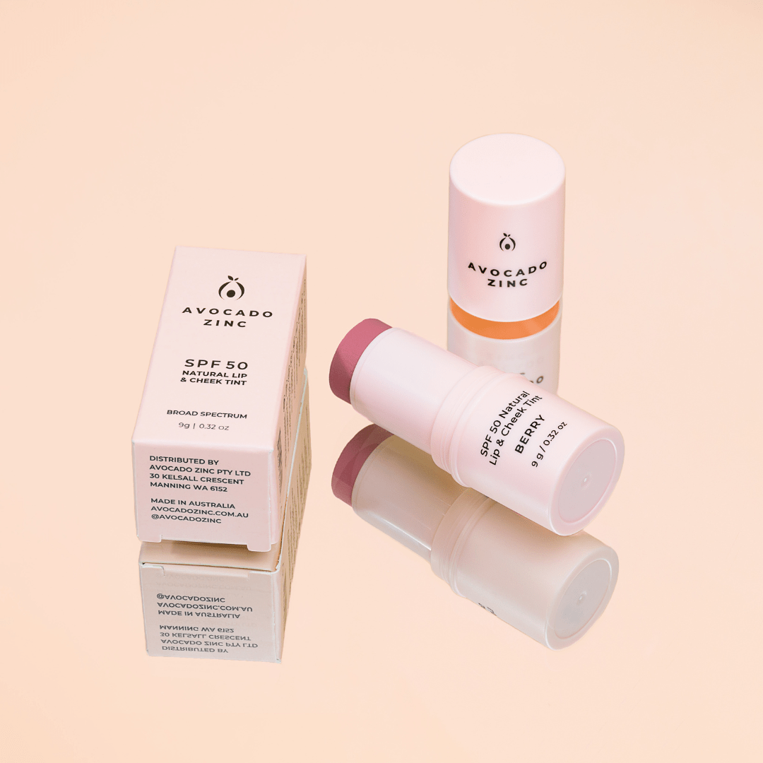 Avocado Zinc Lip Tint SPF 50 Lip & Cheek Tint – Natural Tinted Balm with Sun Protection (Berry)
