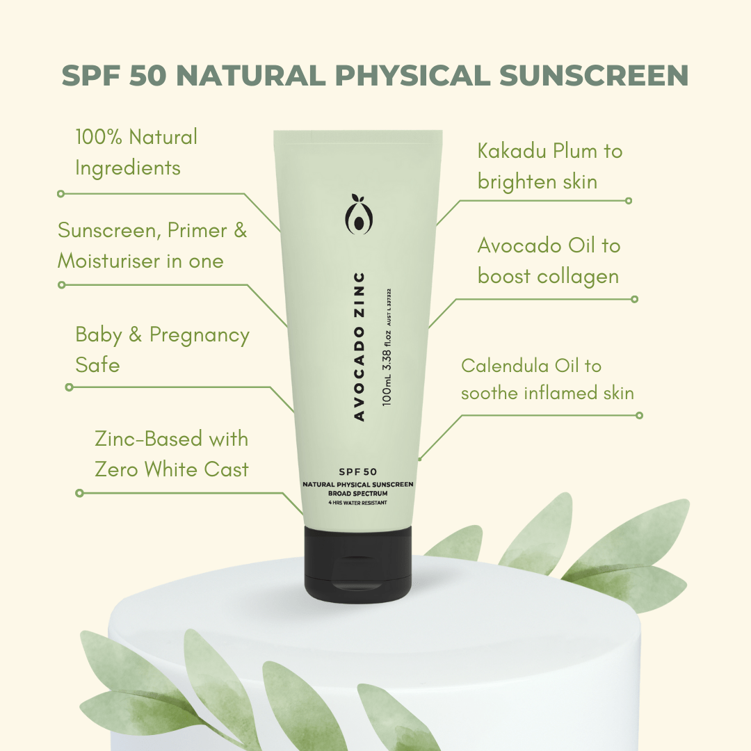 Avocado Zinc Sunscreen SPF 50 Mineral Sunscreen – Natural Physical Sun Protection (100ml)