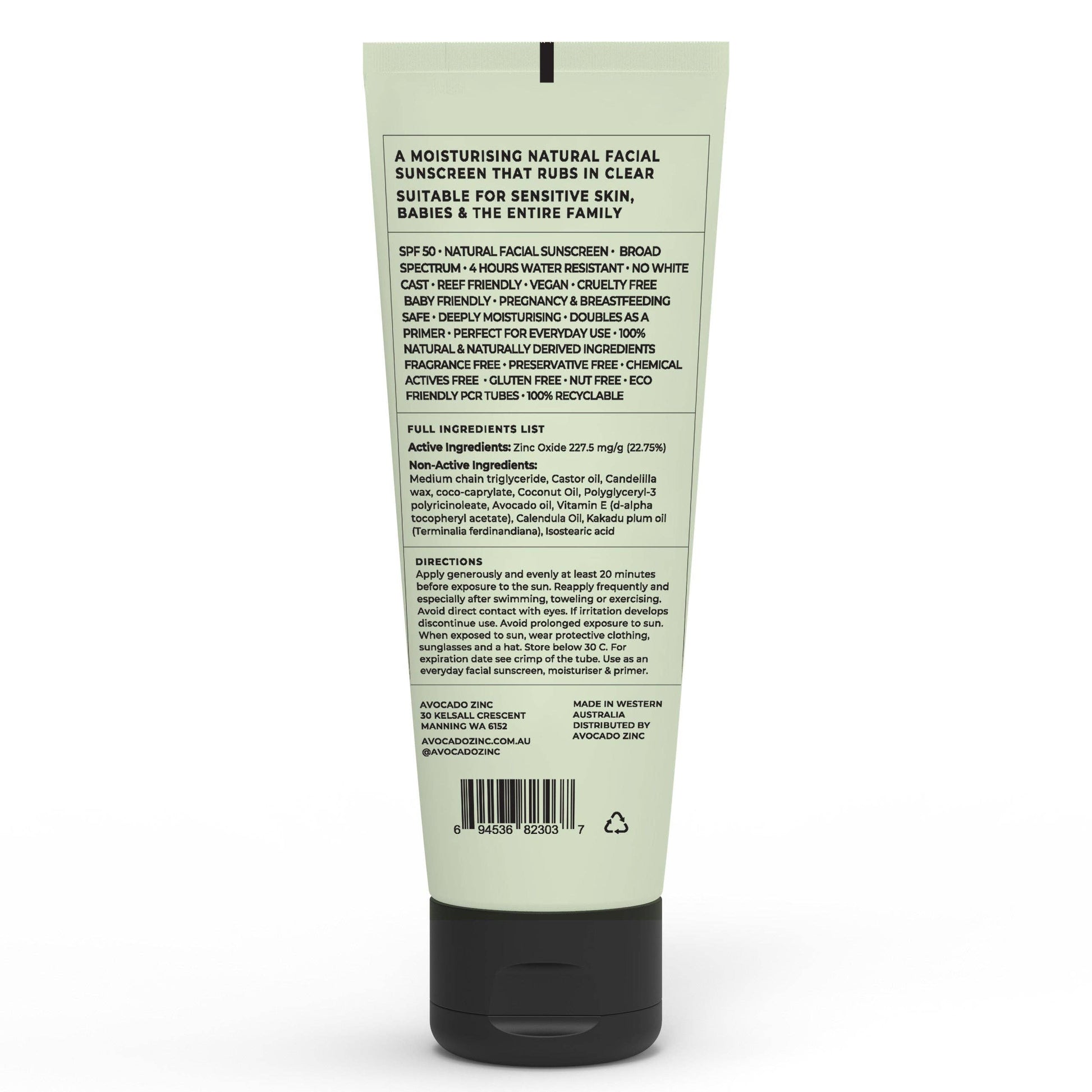 Avocado Zinc Sunscreen SPF 50 Mineral Sunscreen – Natural Physical Sun Protection (100ml)