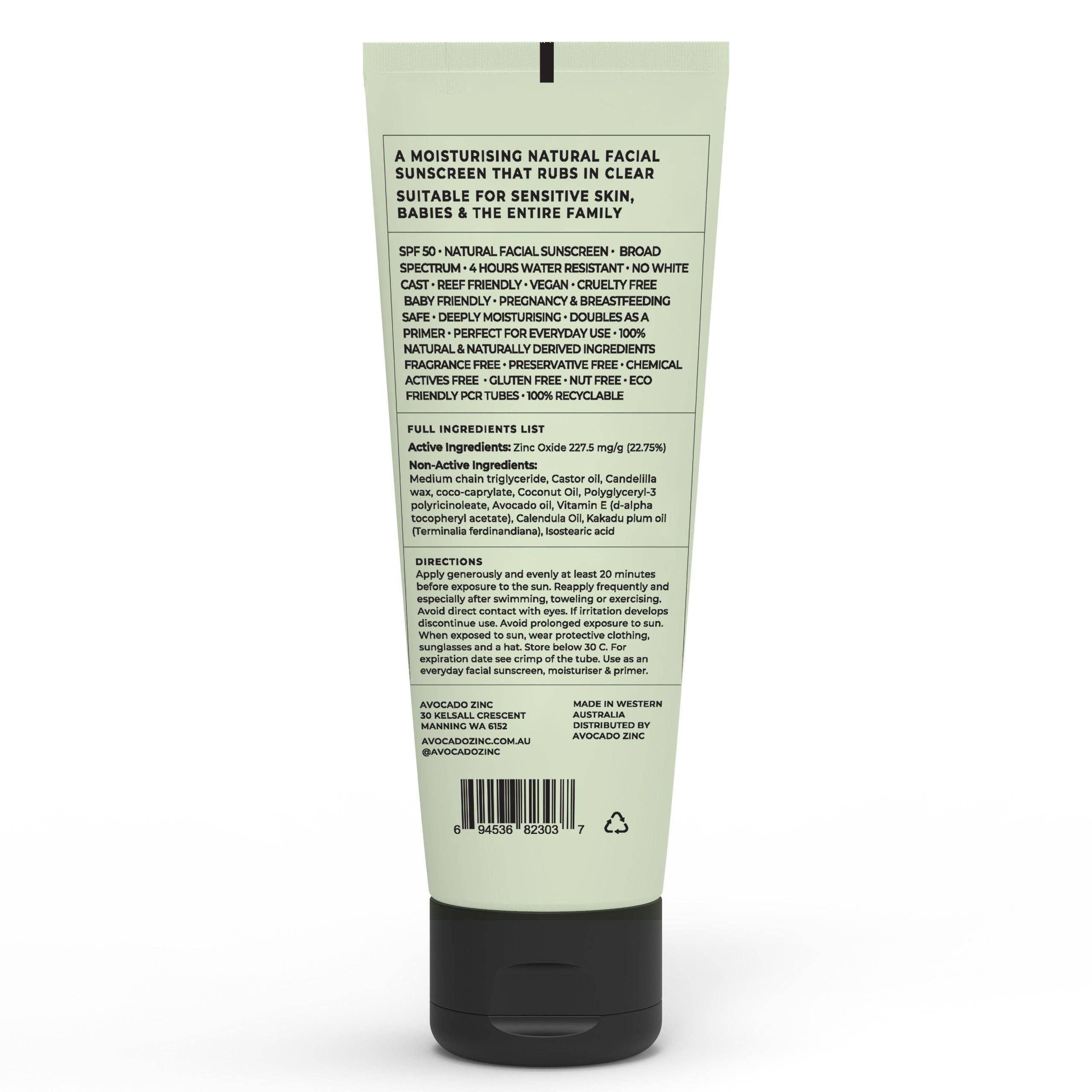 Avocado Zinc Sunscreen SPF 50 Mineral Sunscreen – Natural Physical Sun Protection (100ml)
