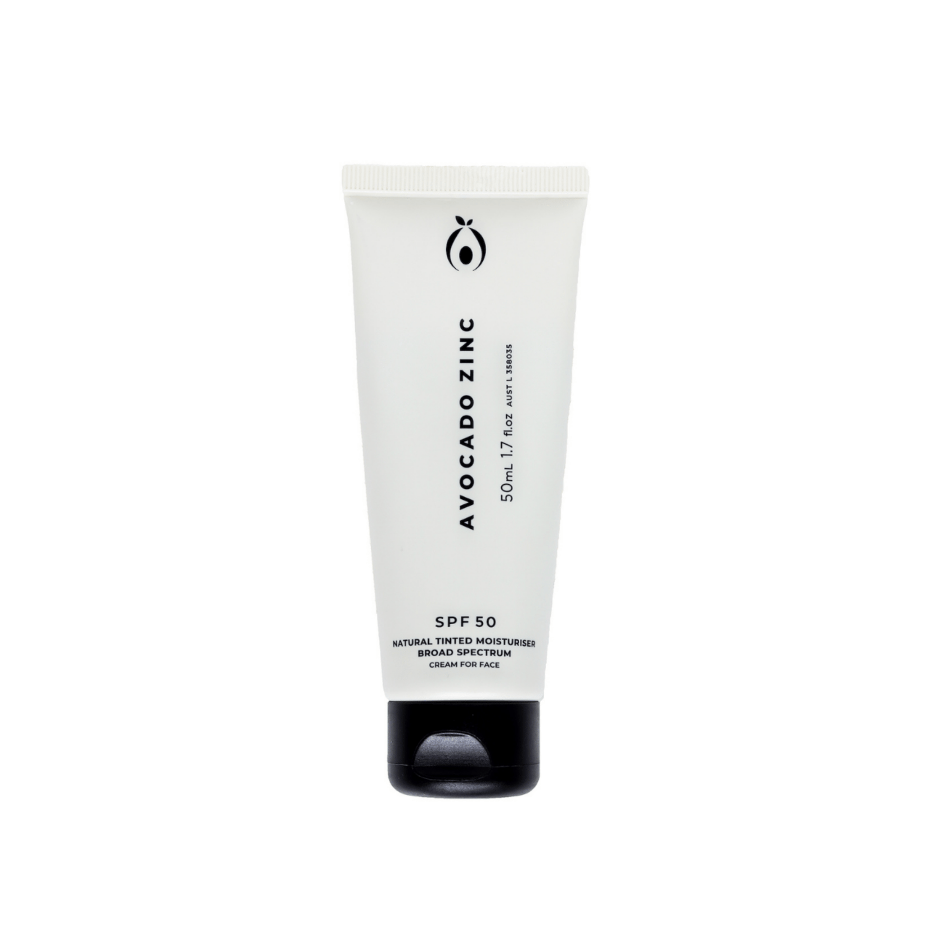 Avocado Zinc SPF 50 Tinted Moisturiser 100ml tube for light to medium skin.