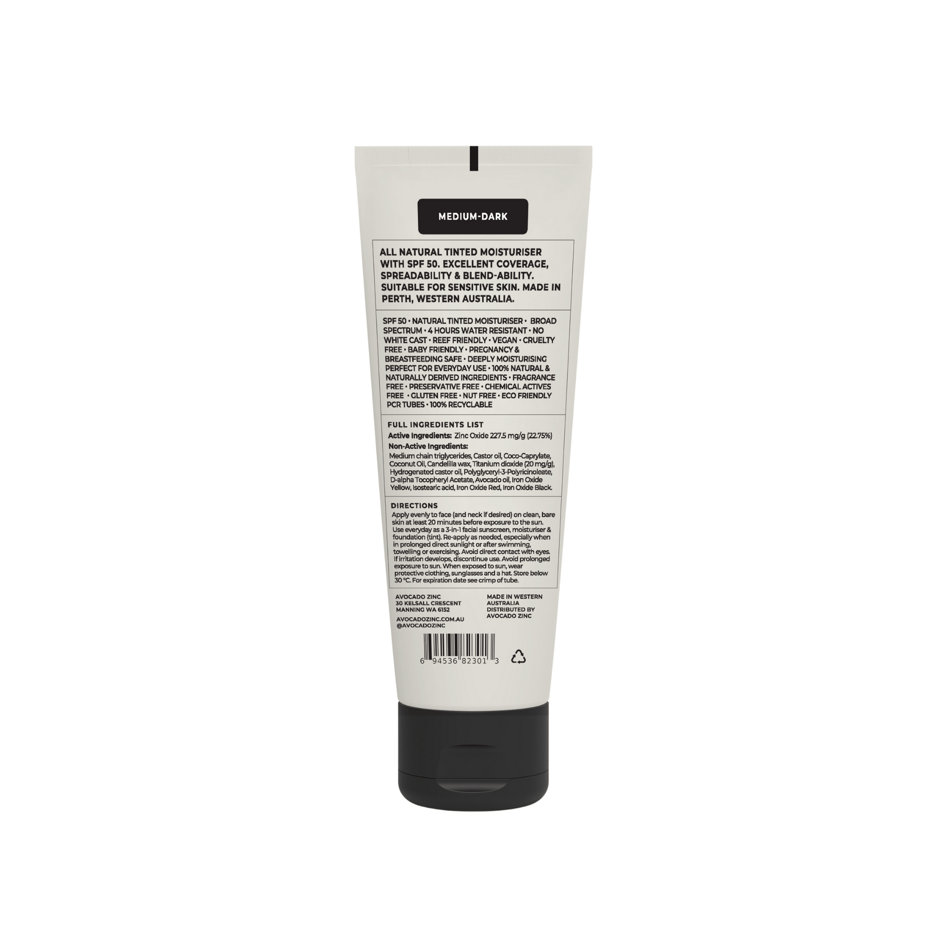 Avocado Zinc Tinted Moisturiser SPF 50 Tinted Moisturiser – Natural Mineral Sunscreen (Medium-Dark, 100ml)