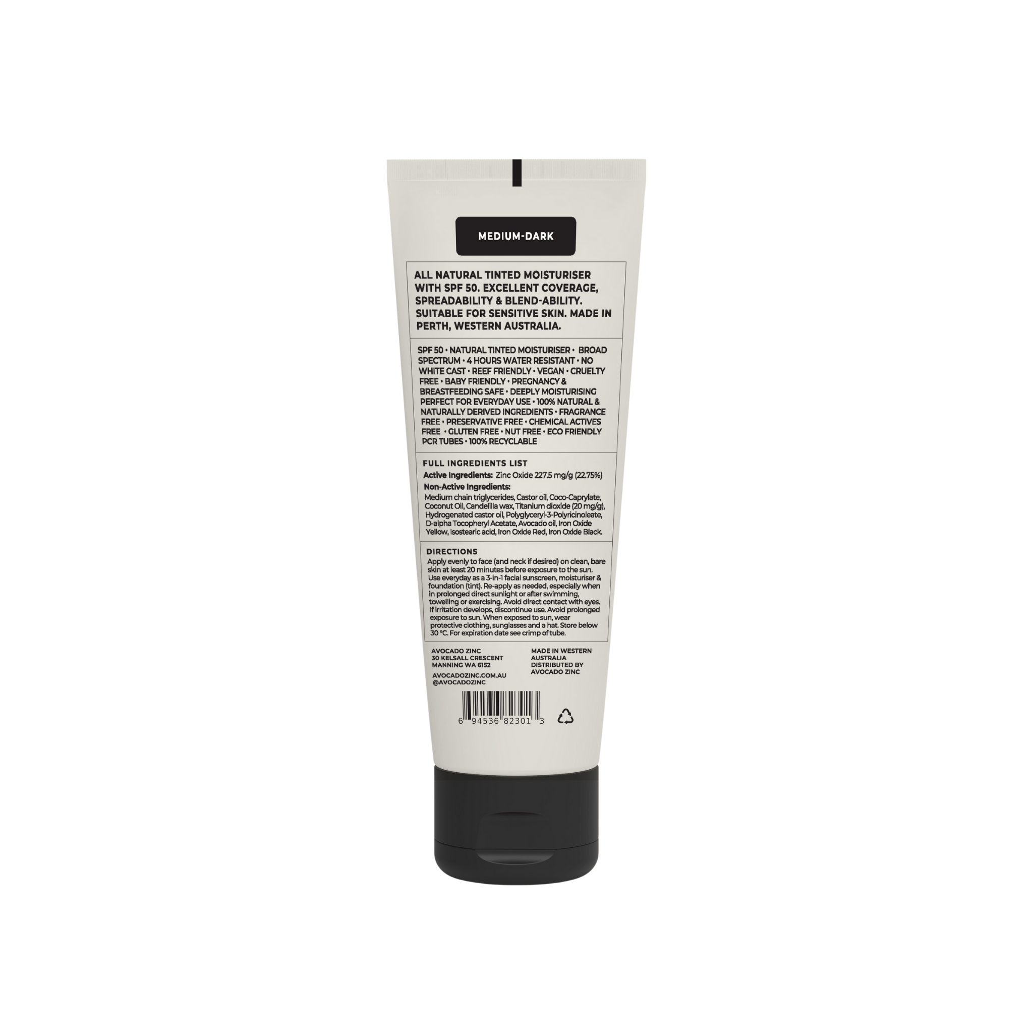 Avocado Zinc Tinted Moisturiser SPF 50 Tinted Moisturiser – Natural Mineral Sunscreen (Medium-Dark, 100ml)