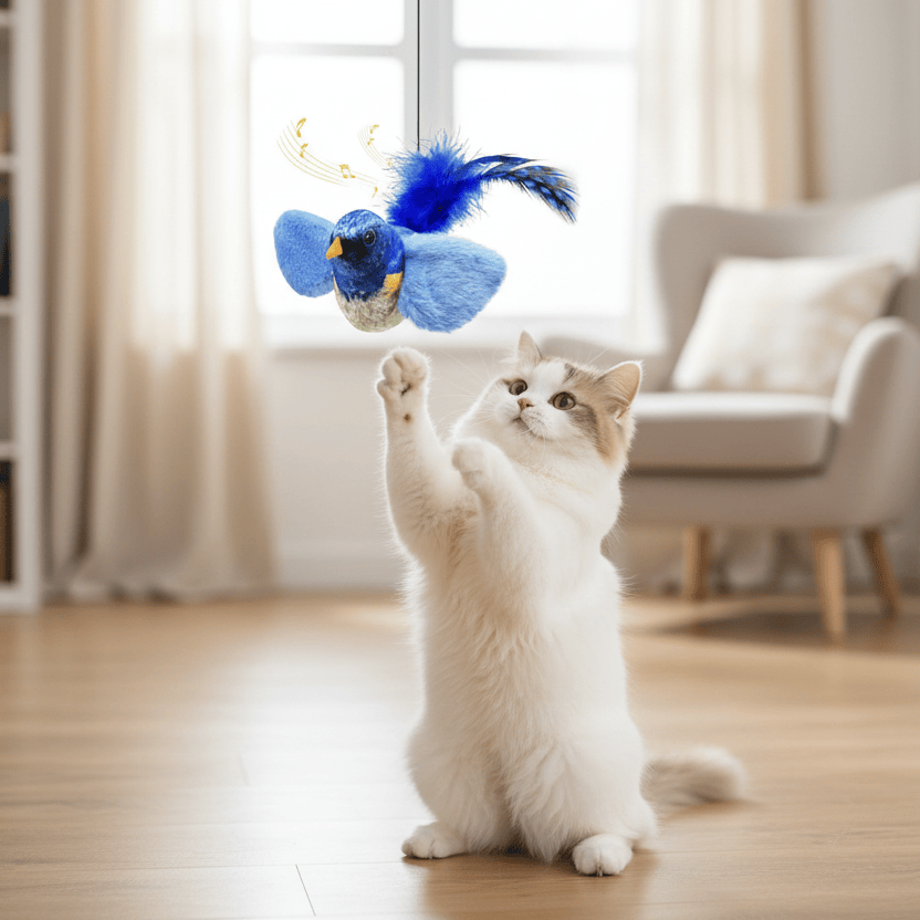 DISTRICT PETS Cat Toy Blue Bird Wall Hanging Cat Toy with Faux Feather Tail | Interactive Chase & Play Toy