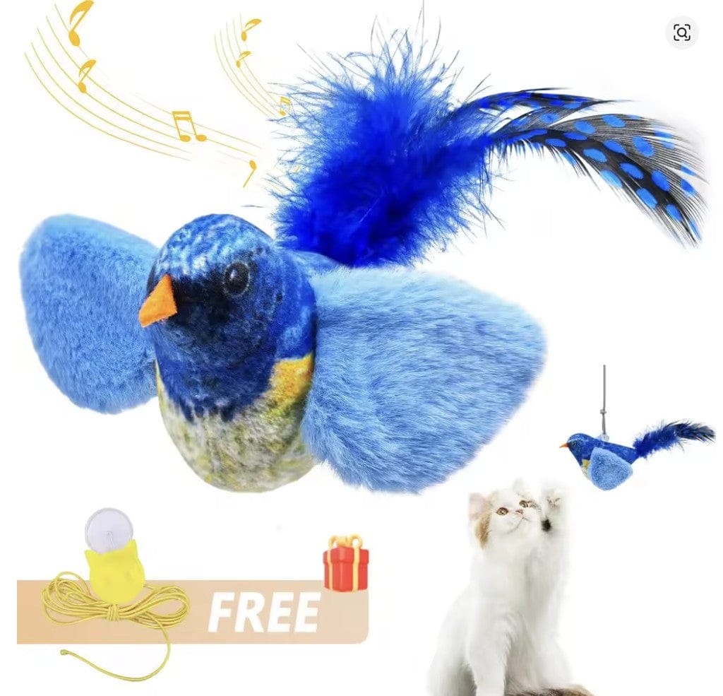 DISTRICT PETS Cat Toy Blue Bird Wall Hanging Cat Toy with Faux Feather Tail | Interactive Chase & Play Toy