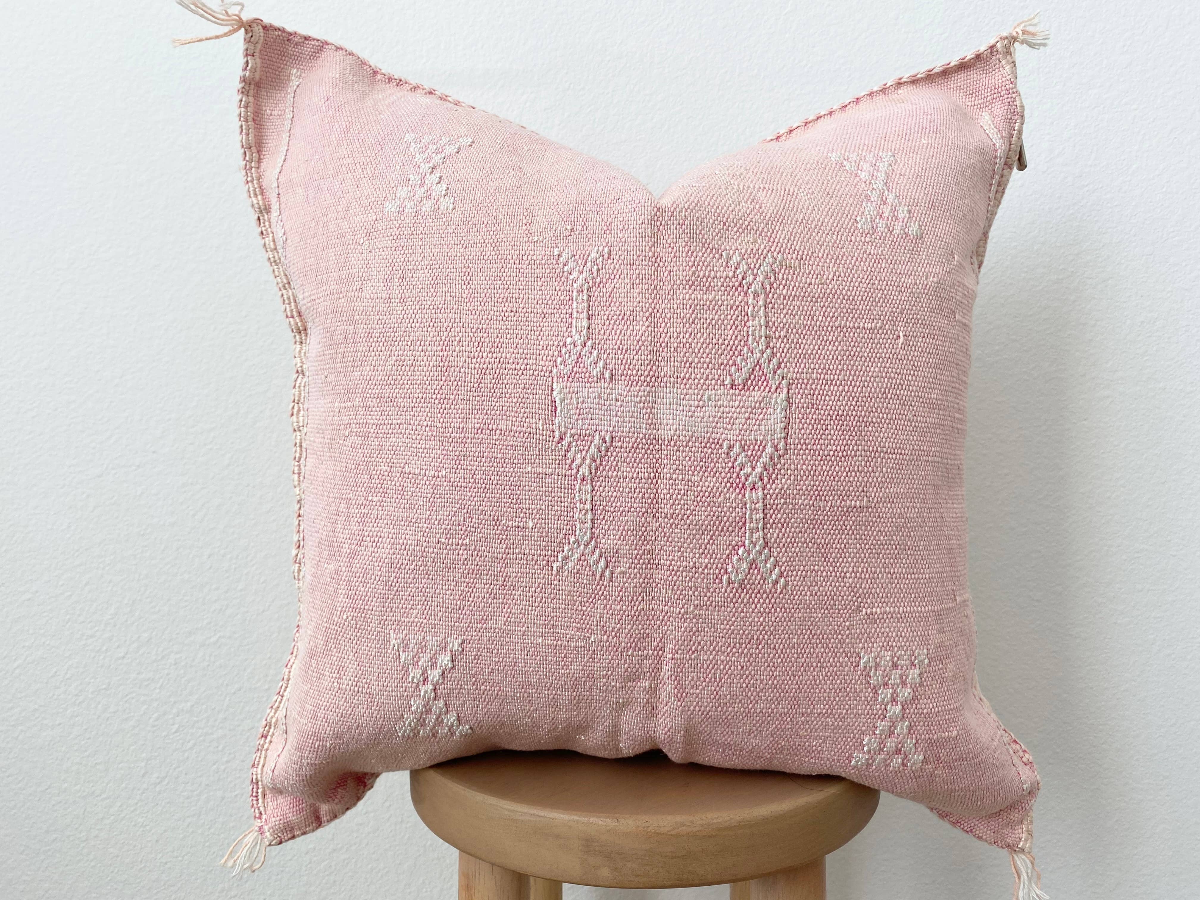 Pink Sabra Cushion Cover Eclectic Collective Cushion Cover Handmade Pink Silk Sabra Cushion Cover – One-of-a-Kind Cactus Silk Cushion (Vegan)