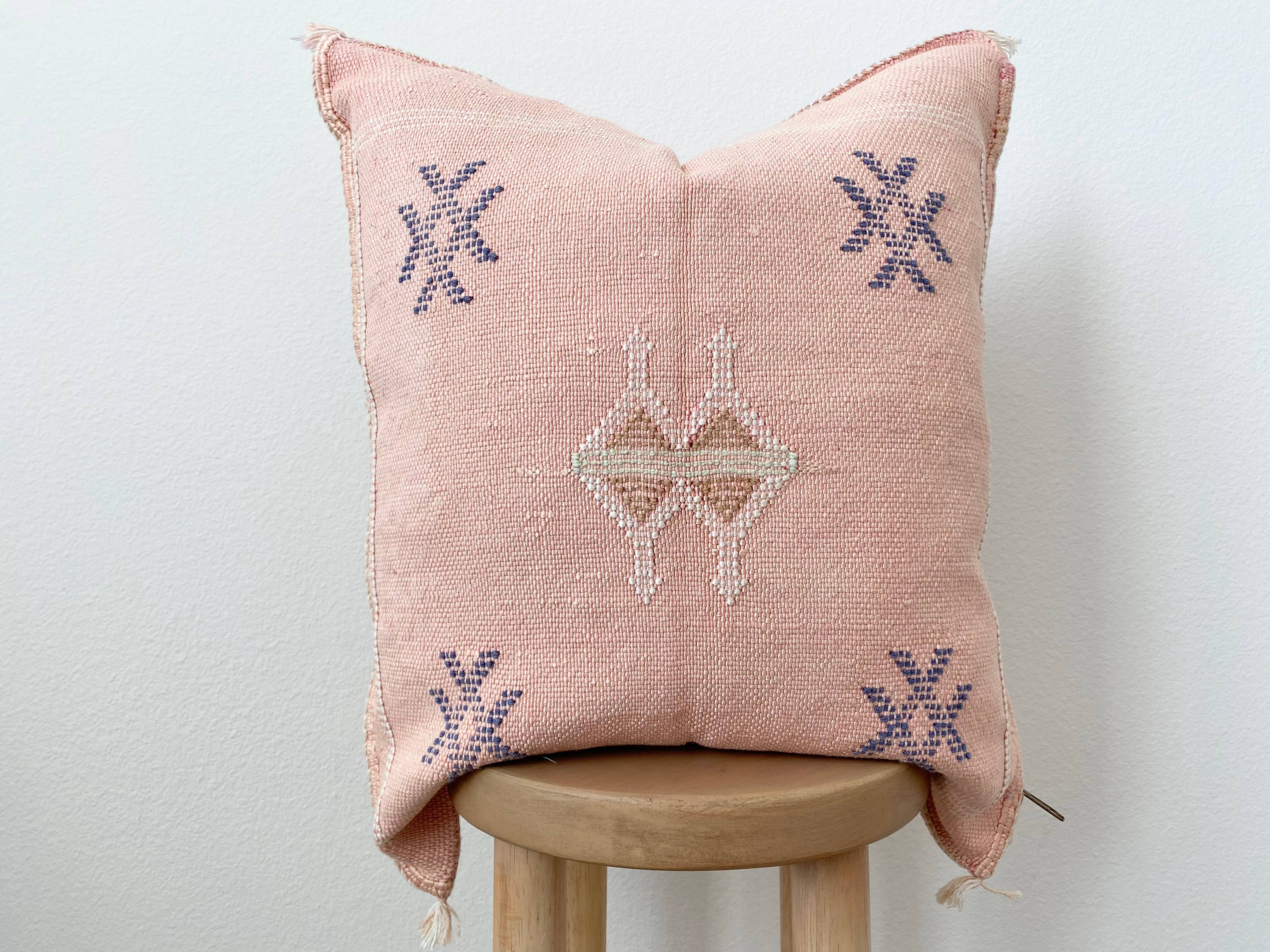 Pink Sabra Cushion Cover Eclectic Collective Cushion Cover Handmade Pink Silk Sabra Cushion Cover – One-of-a-Kind Cactus Silk Cushion (Vegan)