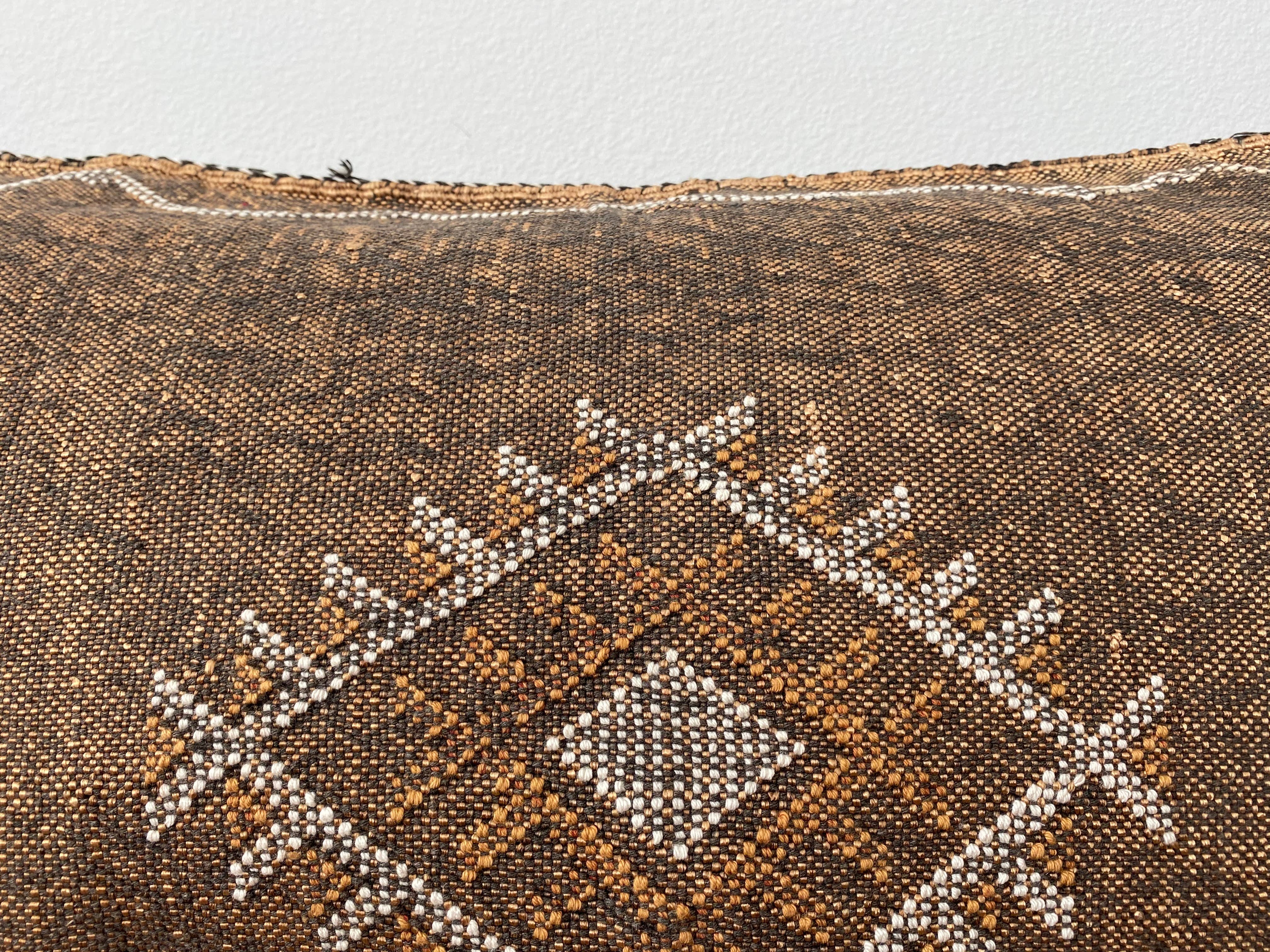 Brown Sabra Pillow Cover Eclectic Collective Cushion Cover XL Brown Silk Sabra Pillow Cover – Handwoven Cactus Silk Lumbar Cushion (Vegan)