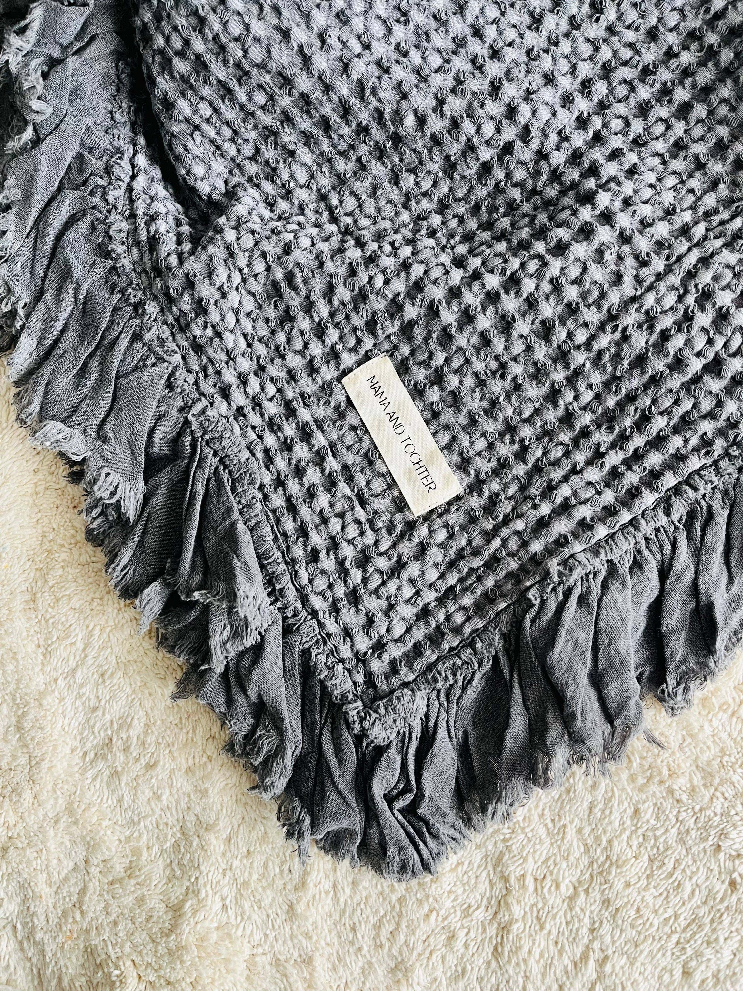 Mama and Tochter Organic Cotton Rustic Waffle Throw Blanket - Charcoal