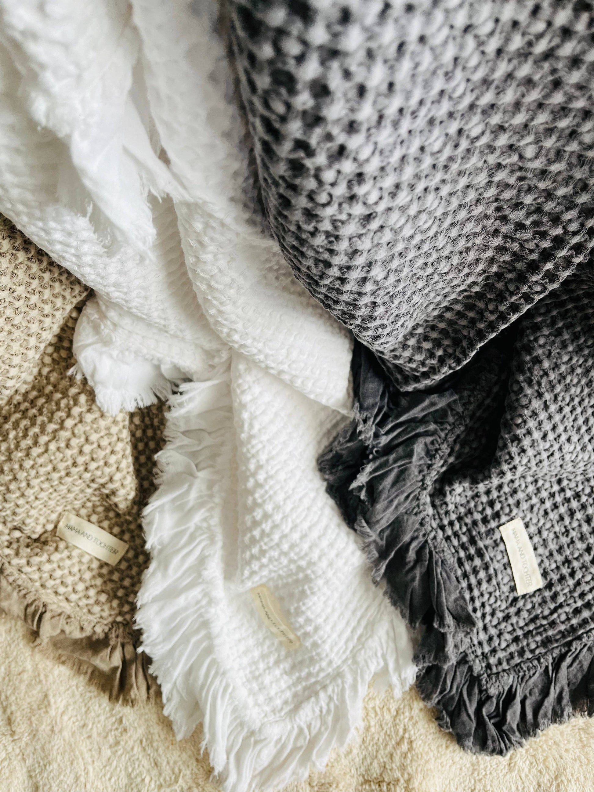 Mama and Tochter Organic Cotton Rustic Waffle Throw Blanket - Charcoal