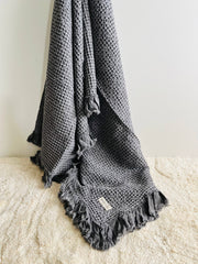 Mama and Tochter Organic Cotton Rustic Waffle Throw Blanket - Charcoal