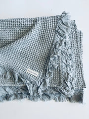 Organic Cotton Waffle Throw Light Grey Mama and Tochter Organic Cotton Rustic Waffle Throw Blanket - Light Grey