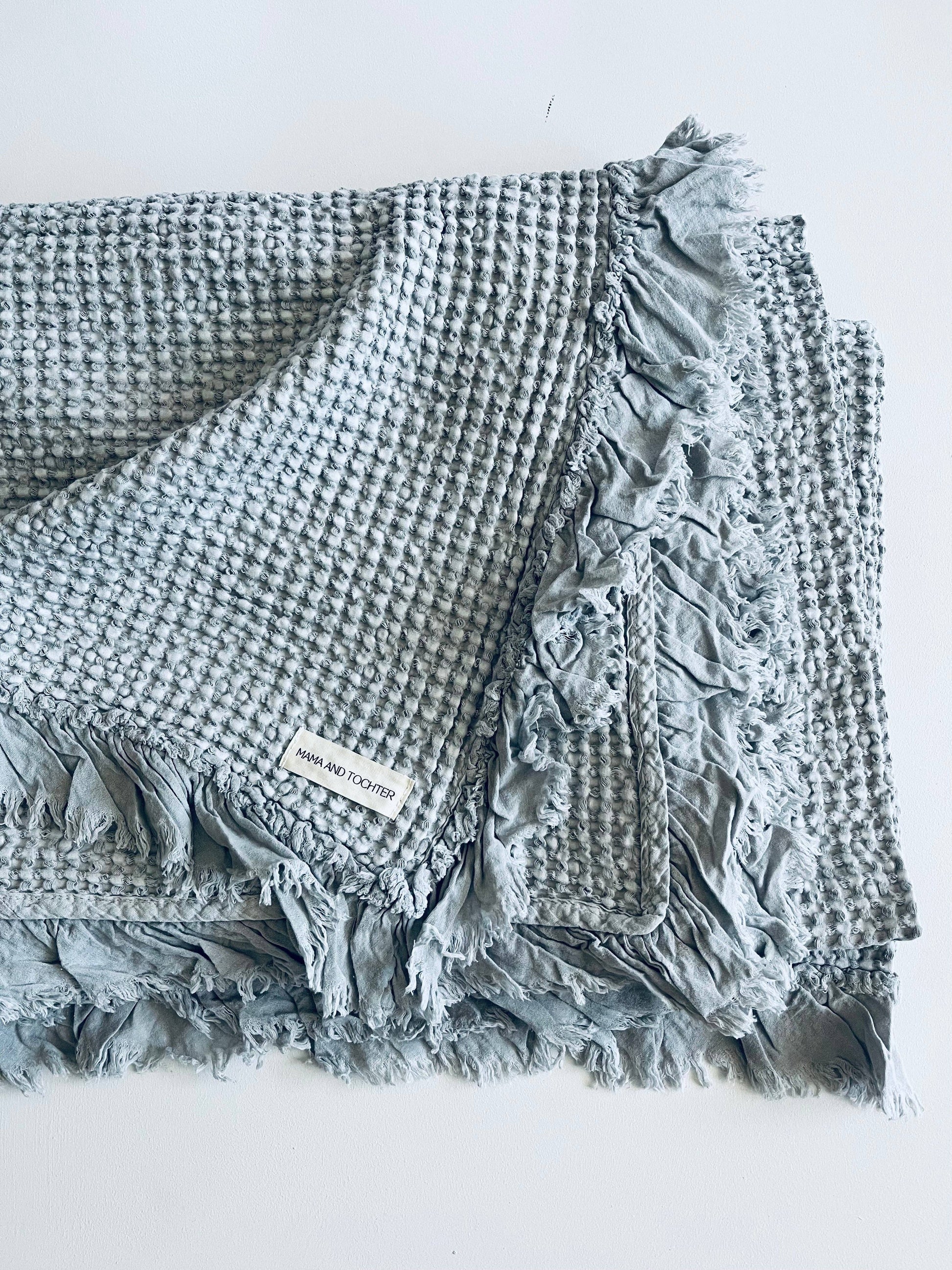 Organic Cotton Waffle Throw Light Grey Mama and Tochter Organic Cotton Rustic Waffle Throw Blanket - Light Grey