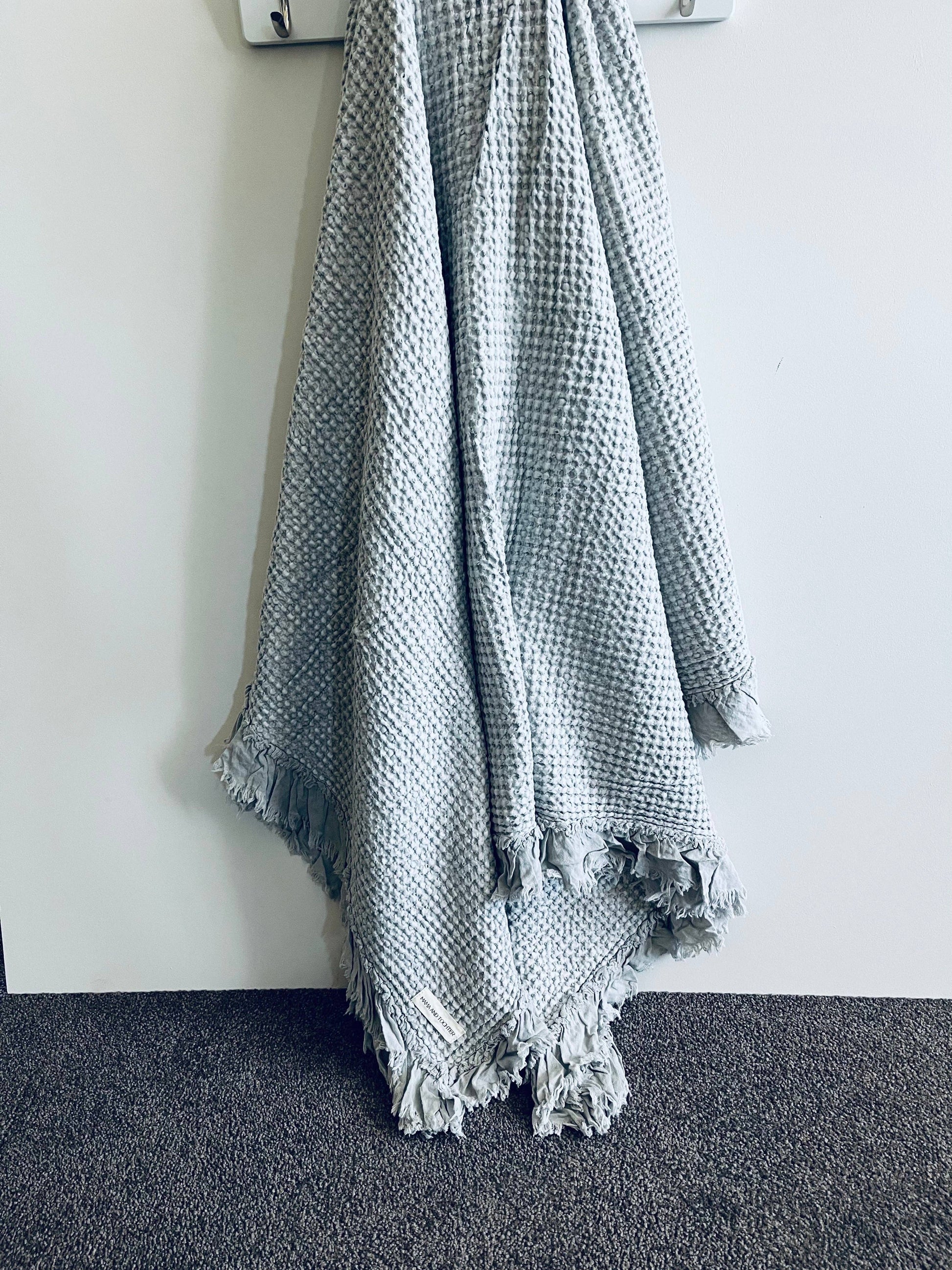 Organic Cotton Waffle Throw Light Grey Mama and Tochter Organic Cotton Rustic Waffle Throw Blanket - Light Grey