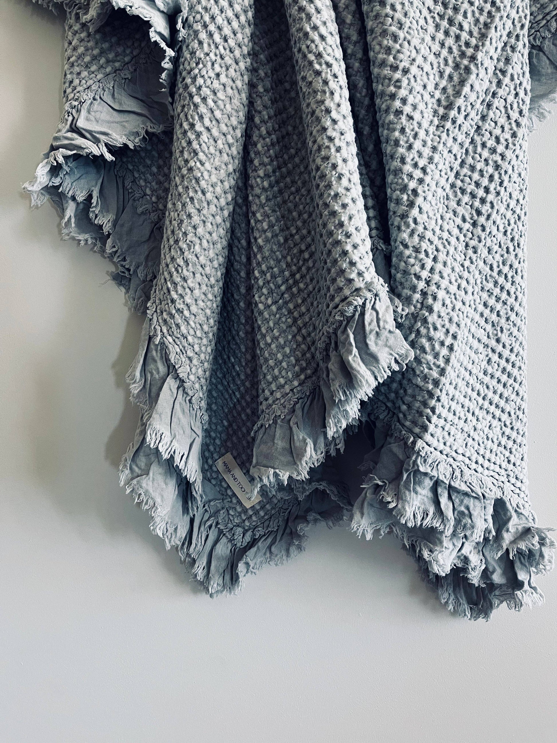 Organic Cotton Waffle Throw Light Grey Mama and Tochter Organic Cotton Rustic Waffle Throw Blanket - Light Grey