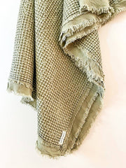 Organic Cotton Waffle Throw Light Olive Mama and Tochter Organic Cotton Rustic Waffle Throw Blanket - Light Olive