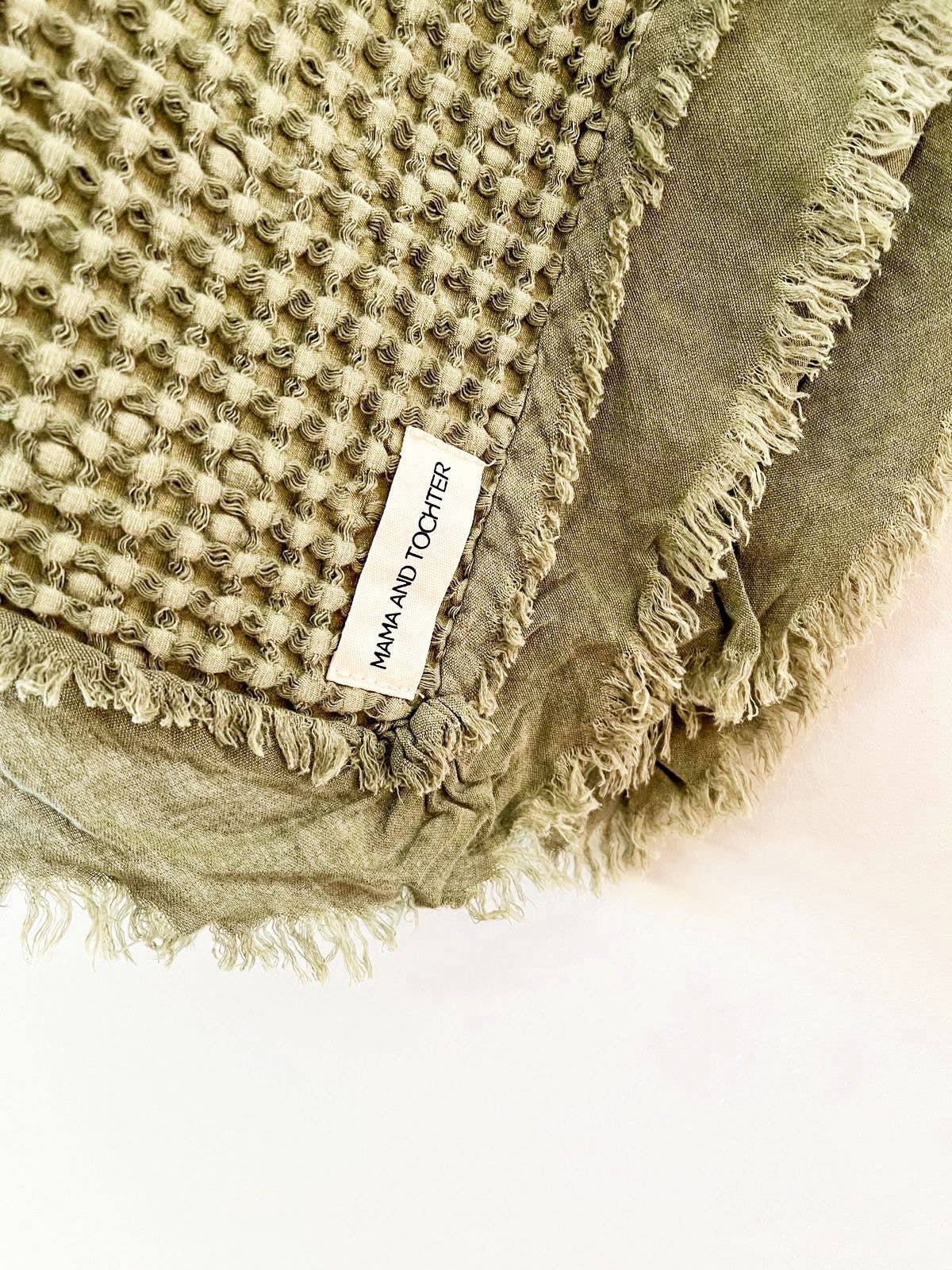 Mama and Tochter Organic Cotton Rustic Waffle Throw Blanket - Light Olive