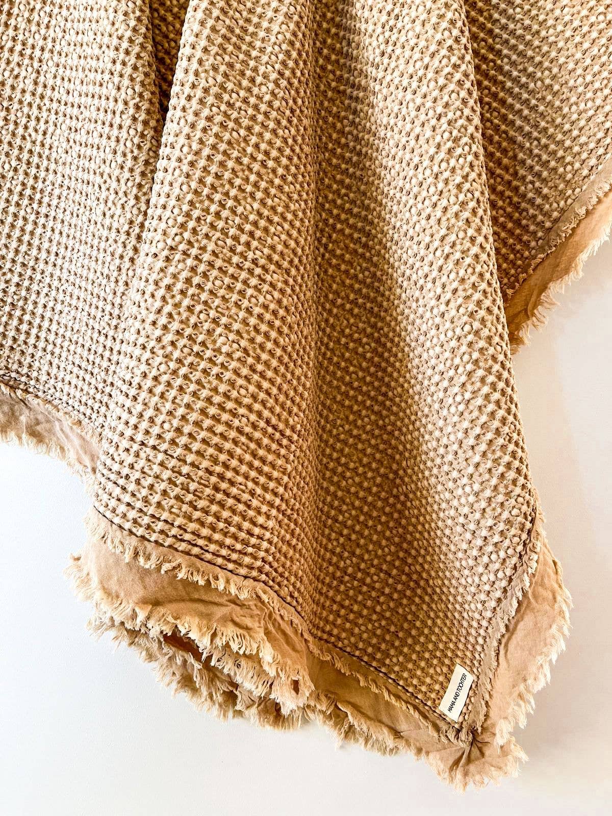 Mama and Tochter Organic Cotton Rustic Waffle Throw Blanket - Light Rust