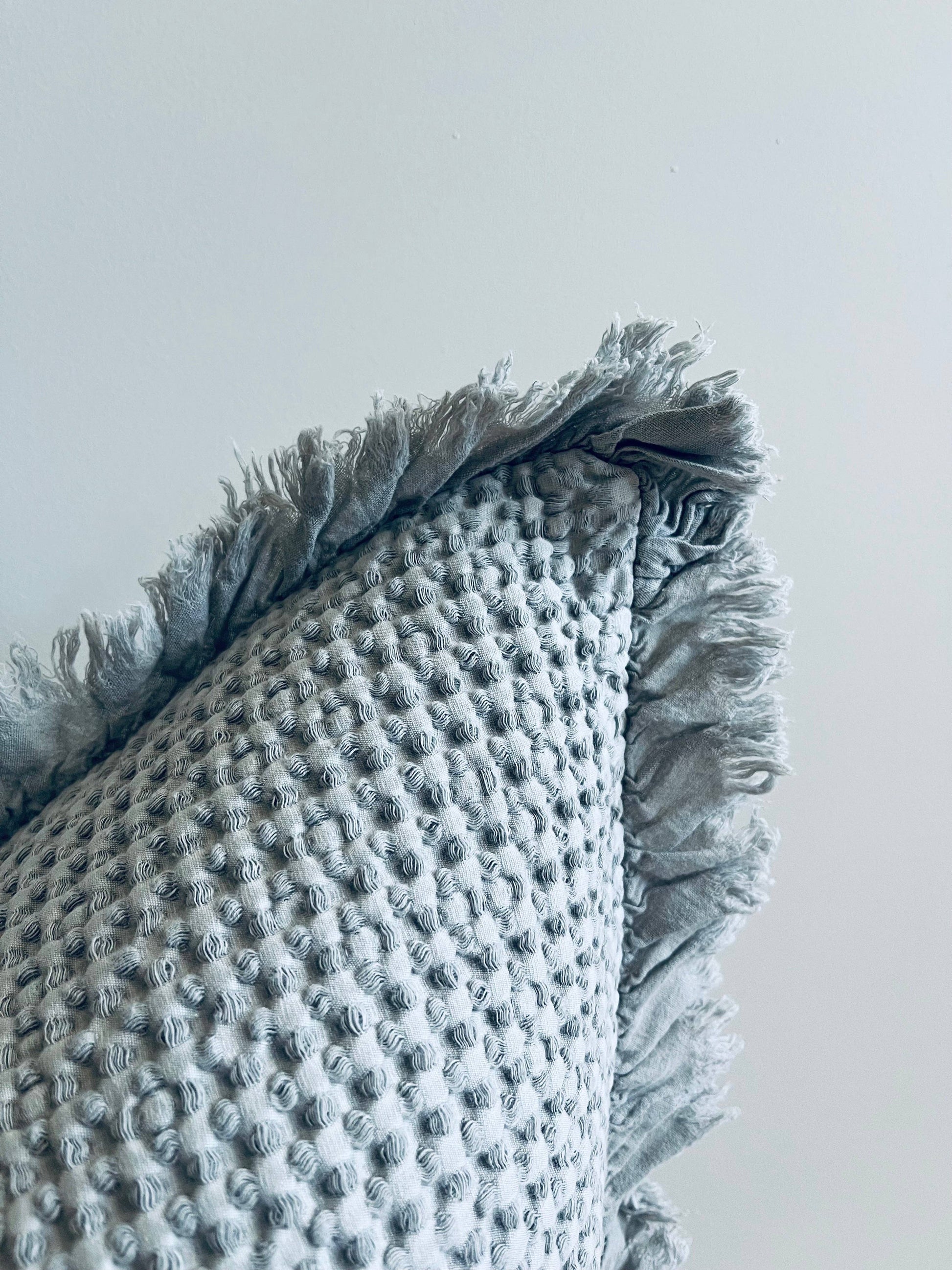 Organic Cotton Waffle Cushion Cover Light Grey Mama and Tochter Organic Cotton Waffle Ruffle Cushion Cover - Light Grey- 2.5cm Frayed Ruffle
