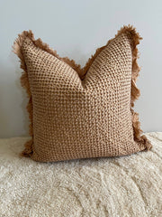 Mama and Tochter Organic Cotton Waffle Ruffle Cushion Cover - Light Rust- 2.5cm Frayed Ruffle