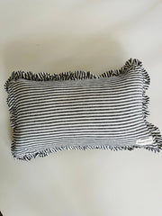French Linen Ruffle Lumbar Charcoal Pinstripes Mama and Tochter Pure French Linen Ruffle Lumbar - Charcoal Pinstripes