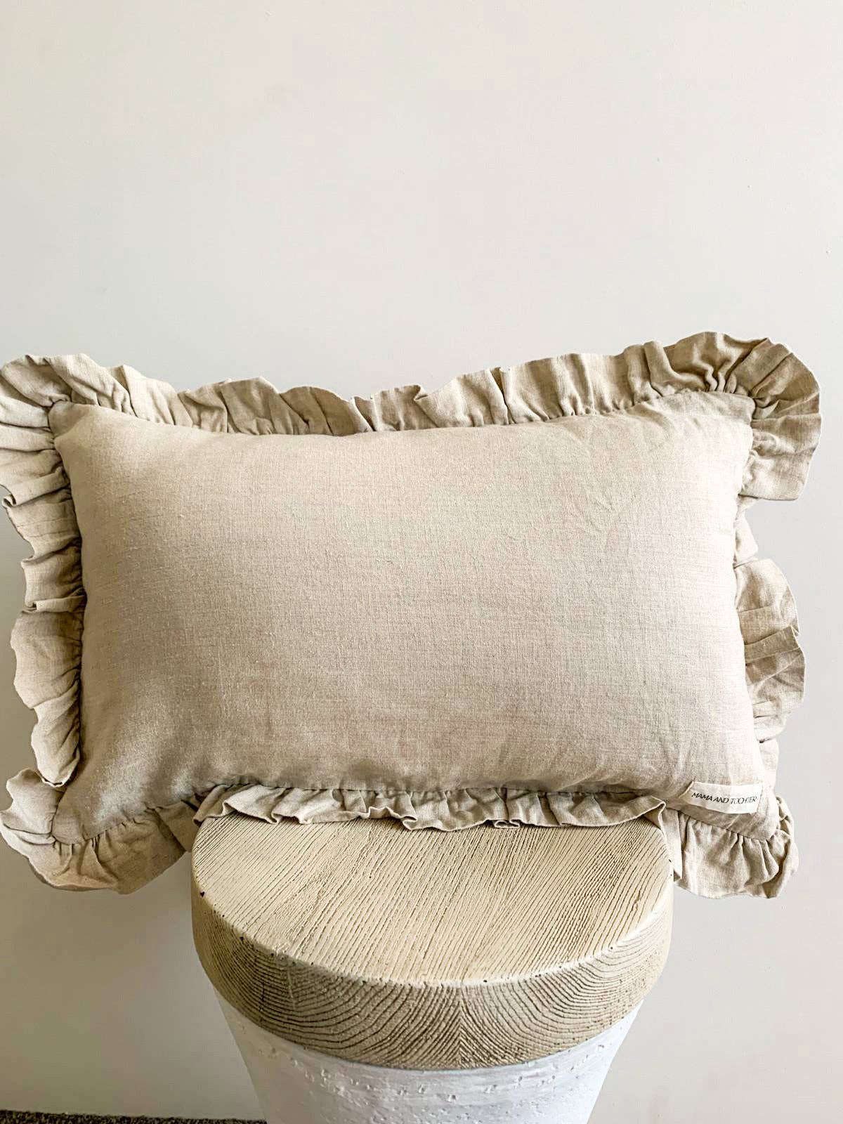 Mama and Tochter Pure French Linen Ruffle Lumbar Cushion - Nature