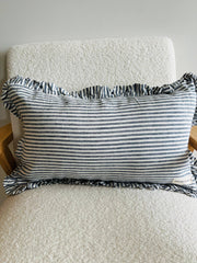 French Linen Ruffle Lumbar Marine Pinstripes Mama and Tochter Pure French Linen Ruffle Lumbar - Marine Pinstripes