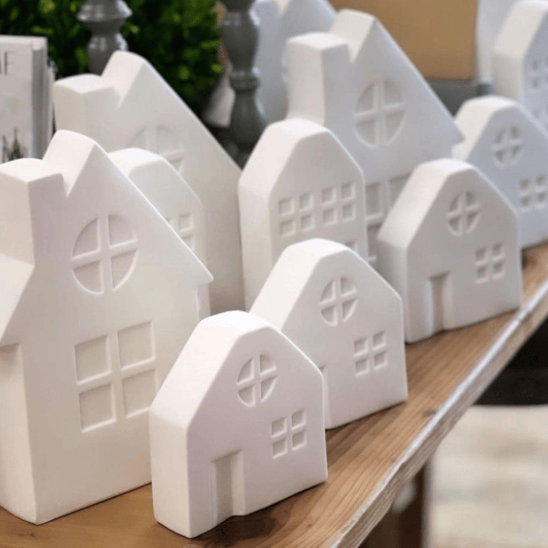 Mediterranean Markets Home Decor Small - 13cm White Christmas Ceramic Houses