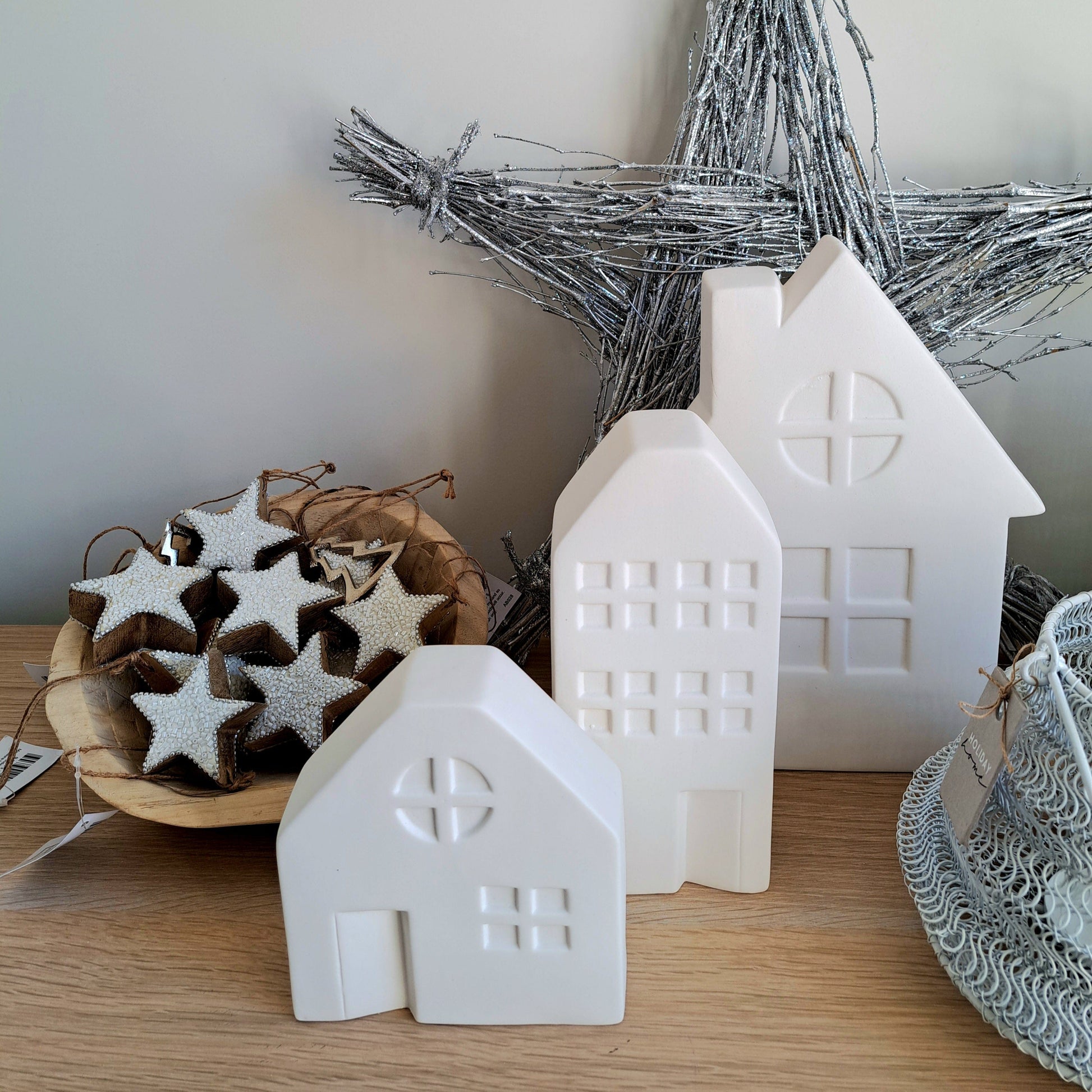 Mediterranean Markets Home Decor White Christmas Ceramic Houses
