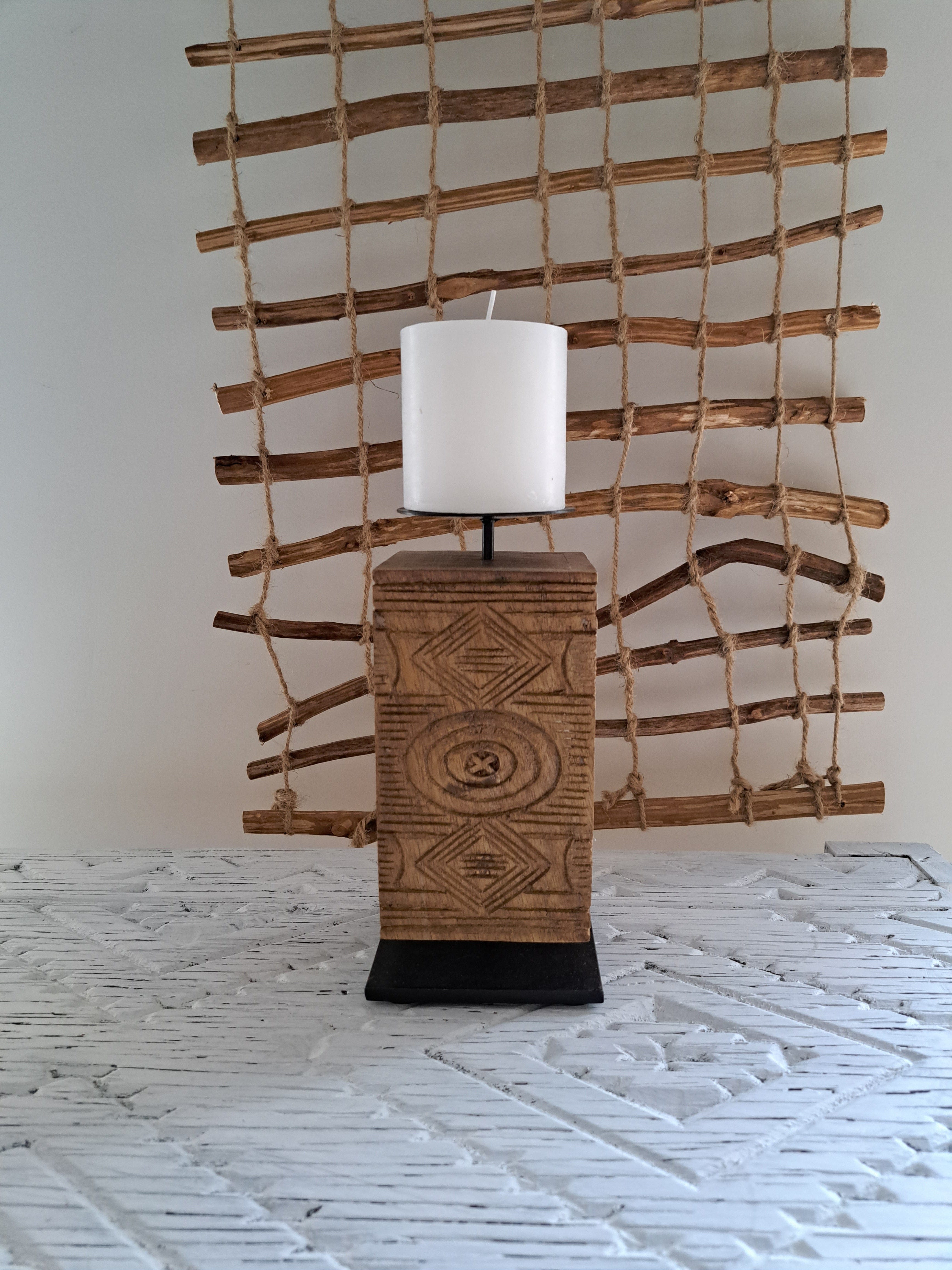 Simply Hygge Living Candles Mara Wood Pillar Candle Stand