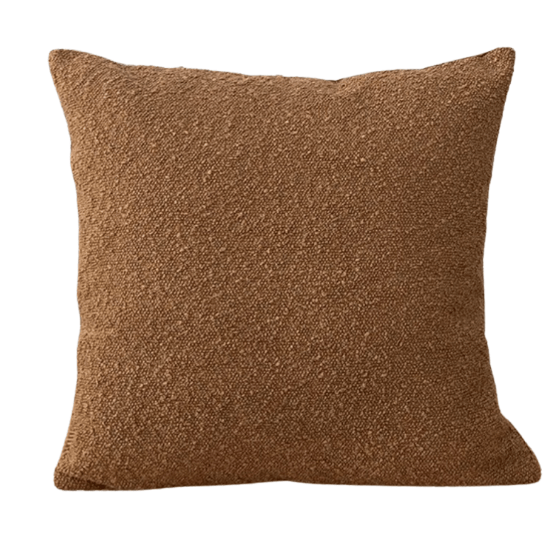 Boucle Cushion Cover Toffee showcasing soft textured fabric in warm toffee color for home decor.