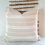 Oatmeal Stripe Linen Cushion Cover with a natural texture and subtle white stripes, ideal for home decor.