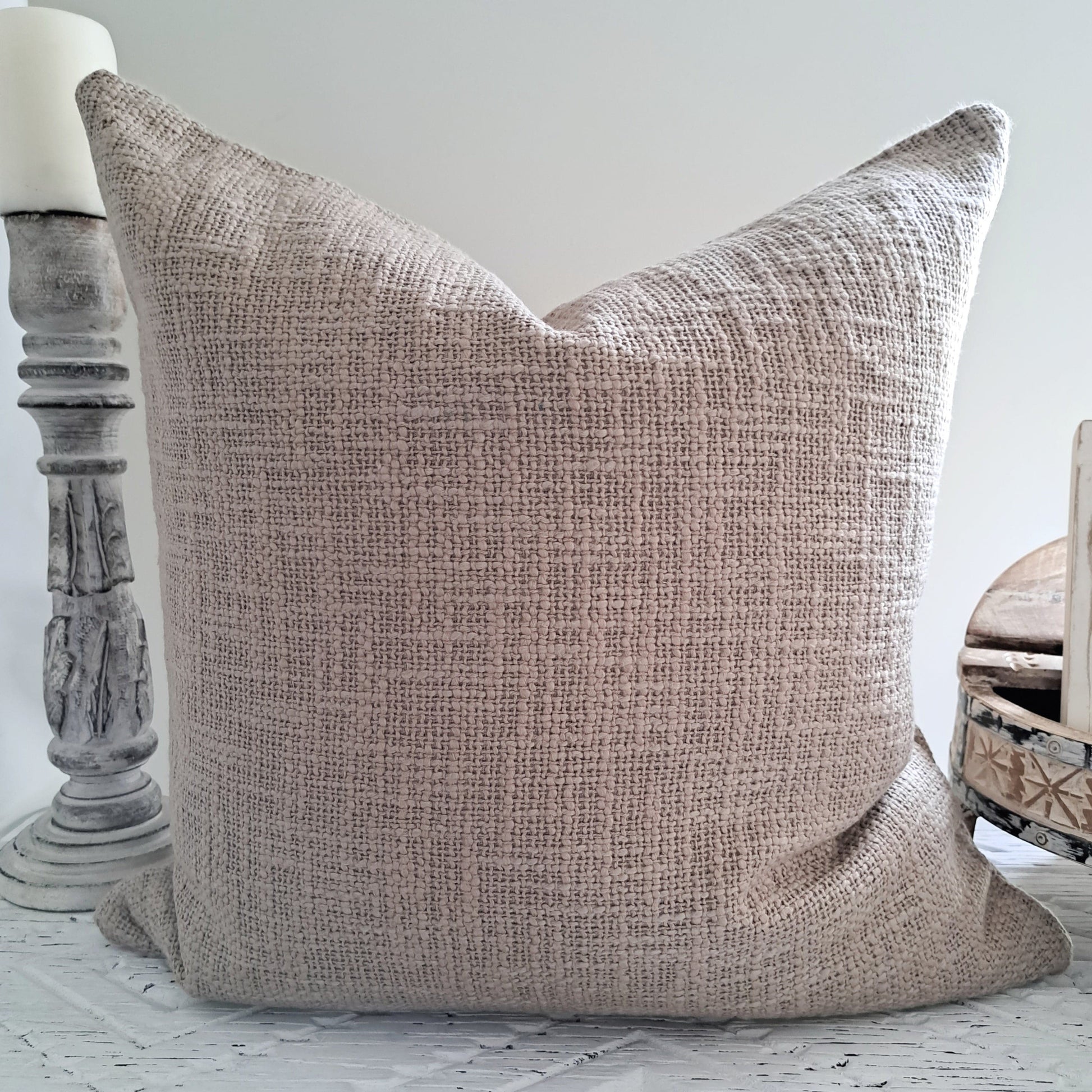 Base Cushion Biscuit cotton textured home decor pillow in soft biscuit tone.