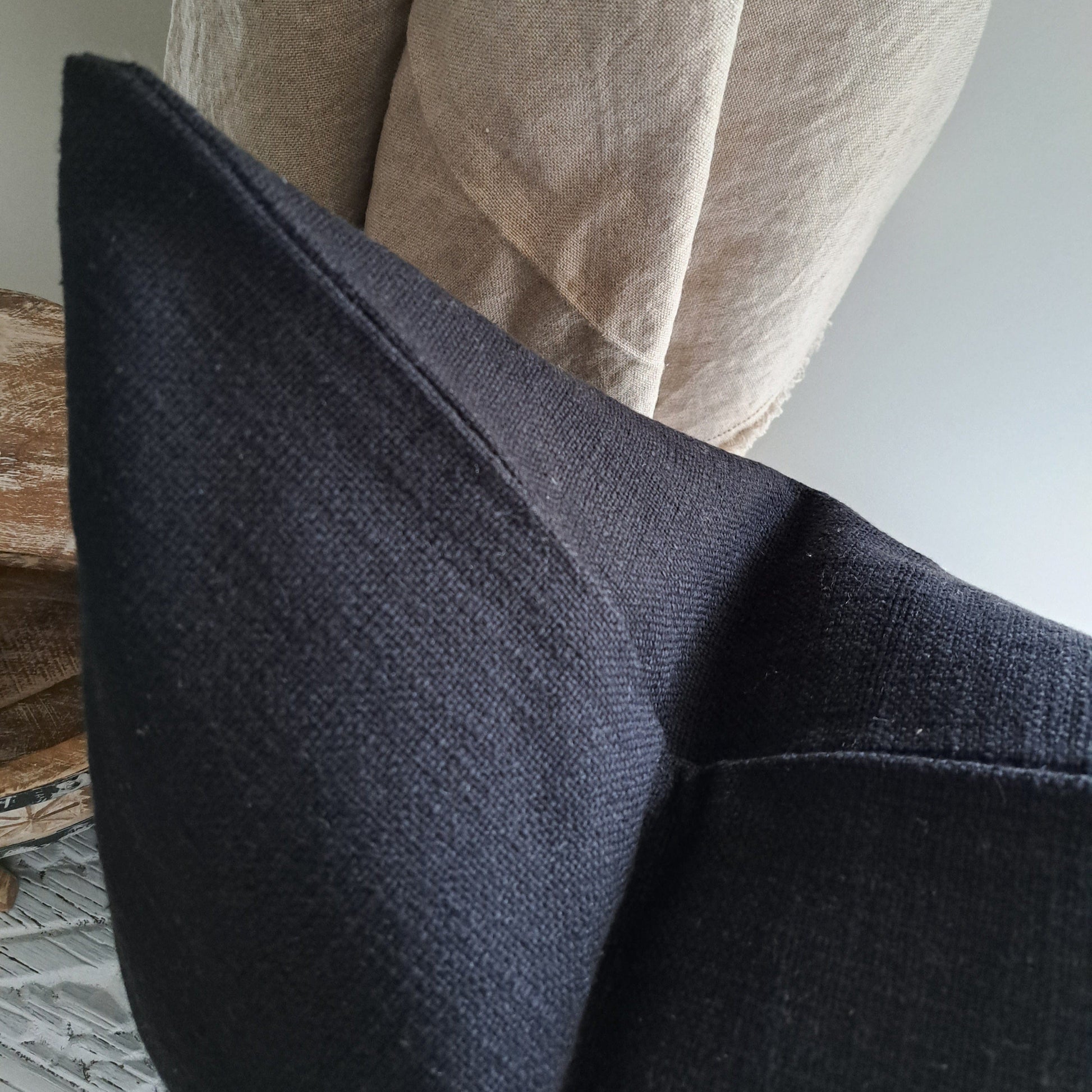 Base Cushion Black cotton textured home decor showcasing a rich black finish and elegant design.