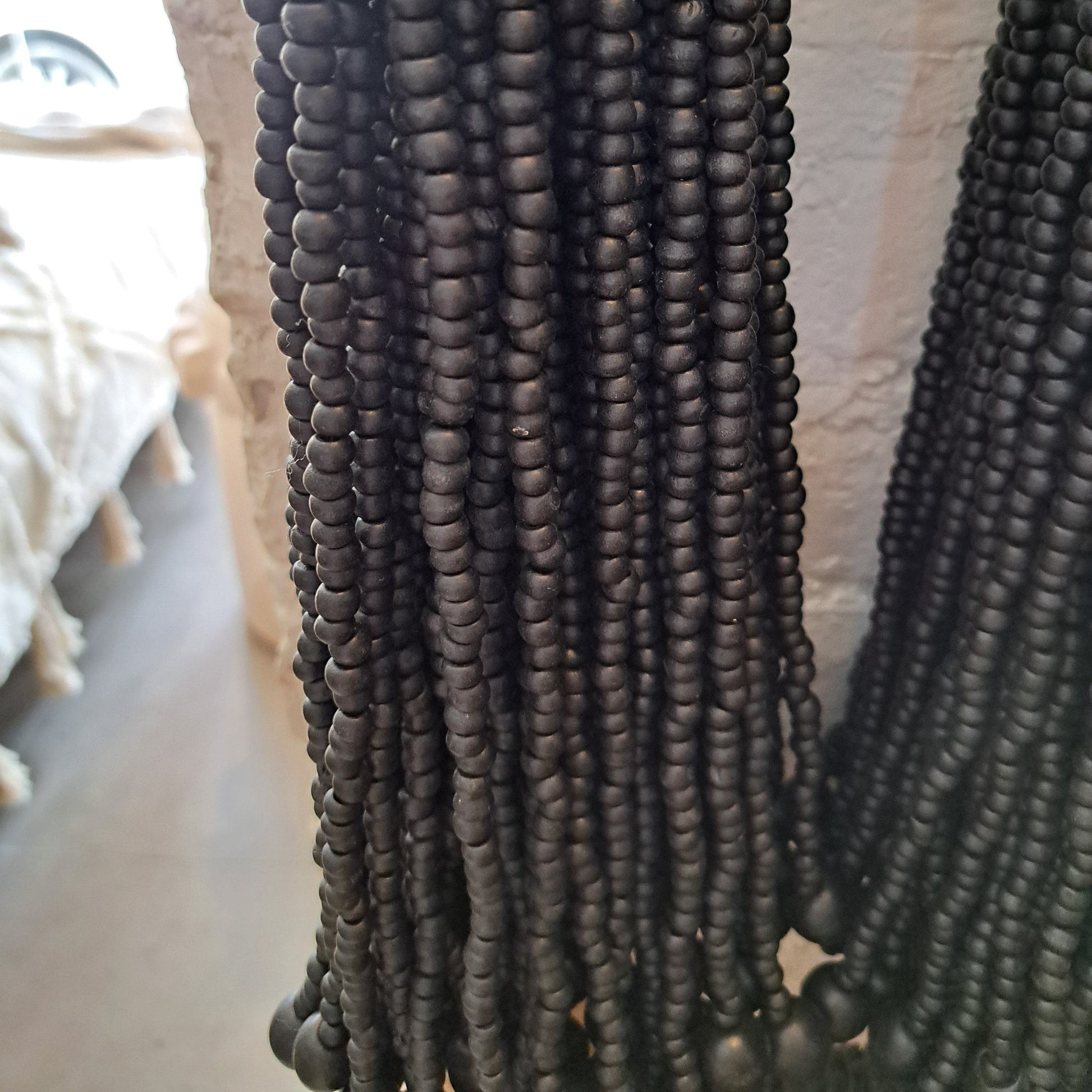 Castaway Bead Tassel Black handcrafted black bead decor accent for coastal home styling