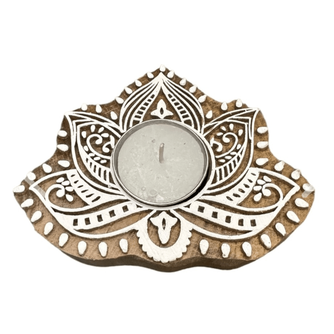 Simply Hygge Living Home Decor Lotus Flower Indian Block Stamp Tealights