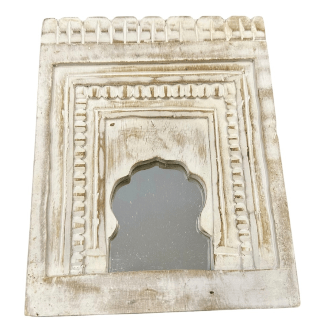 Simply Hygge Living Home Decor Marrakesh Moroccan Inspired Mini Mirrors – Hand-Carved Whitewashed Wall Décor (20 x 16 cm)