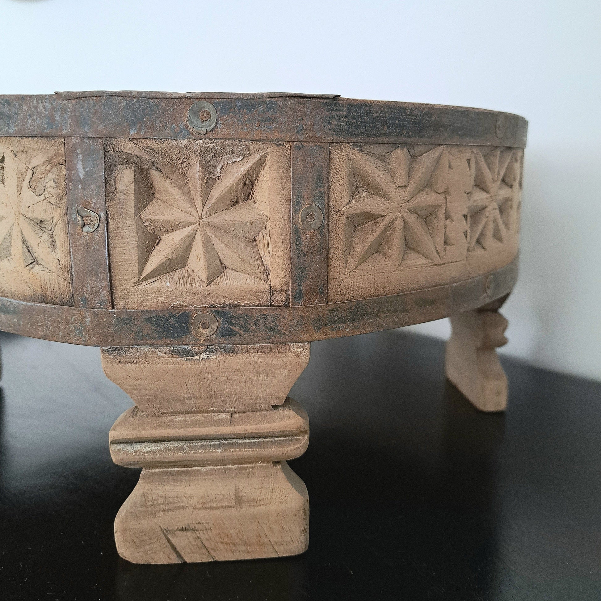 Simply Hygge Living Home Decor Mini Chakki Table – Hand-Carved Wooden Accent Piece (30 x 15 cm)