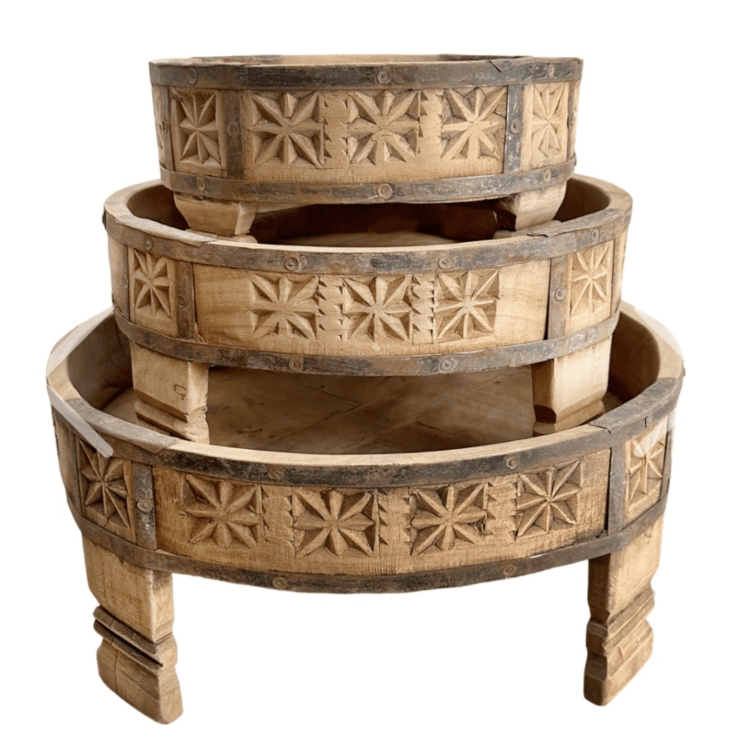 Simply Hygge Living Home Decor Mini Chakki Table – Hand-Carved Wooden Accent Piece (30 x 15 cm)