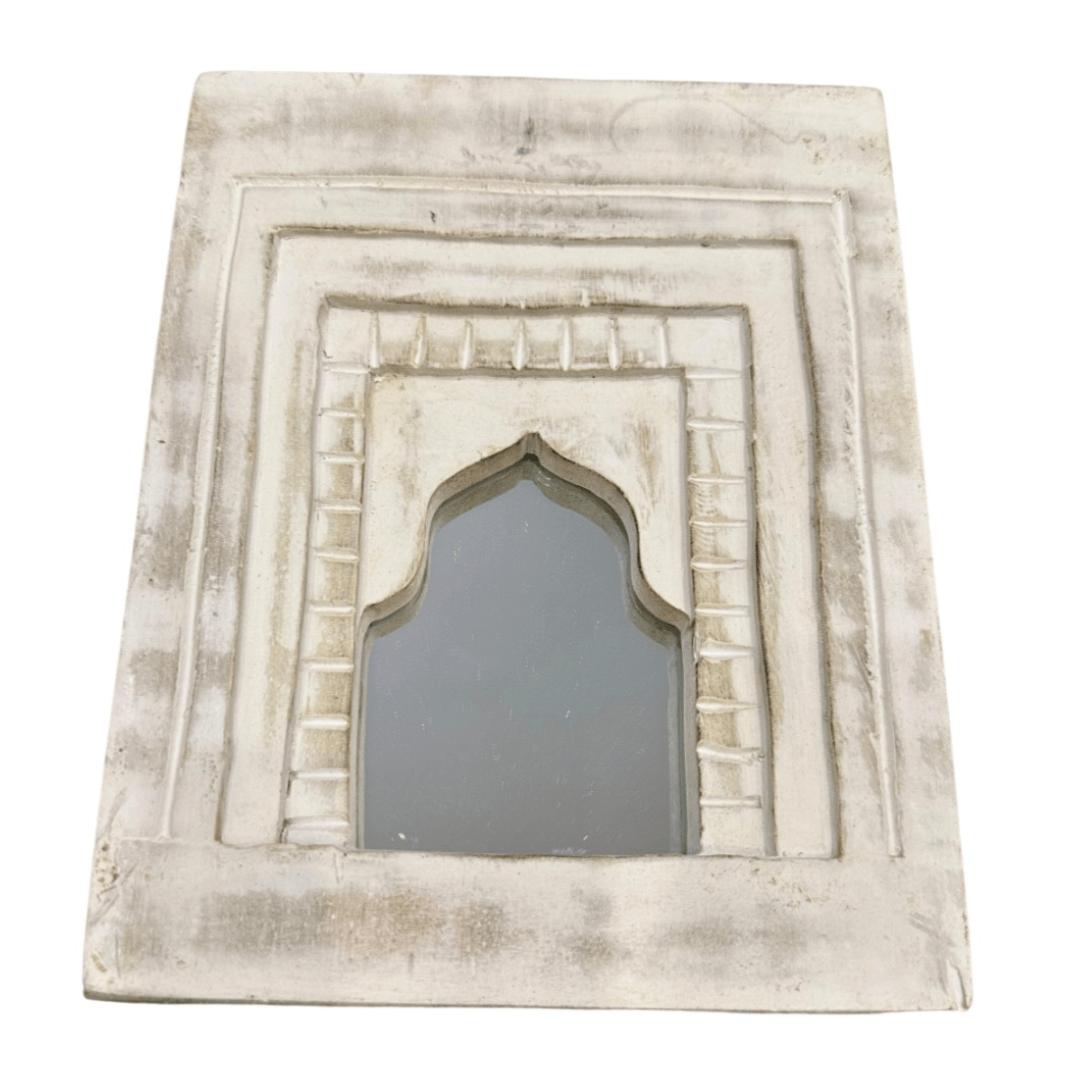Simply Hygge Living Home Decor Tangiers Moroccan Inspired Mini Mirrors – Hand-Carved Whitewashed Wall Décor (20 x 16 cm)