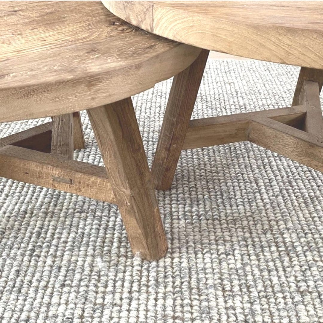 Jute Wool Rugs & Runners displayed under wooden coffee tables, adding natural texture to home decor.