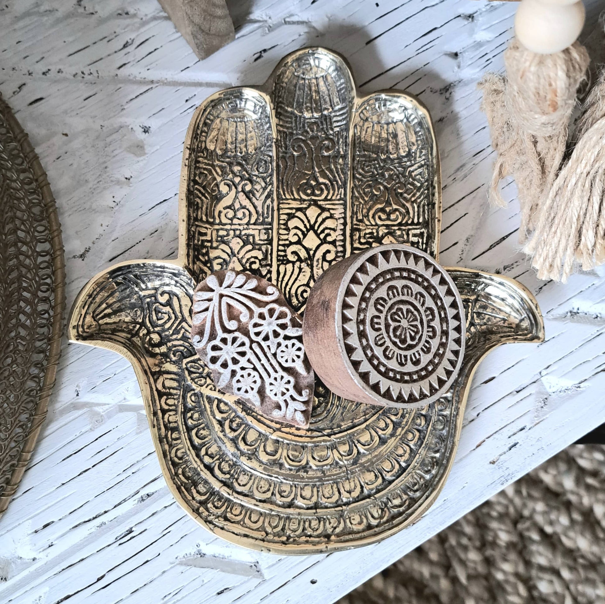 Simply Hygge Living Tray Hamsa Hand Brass Tray