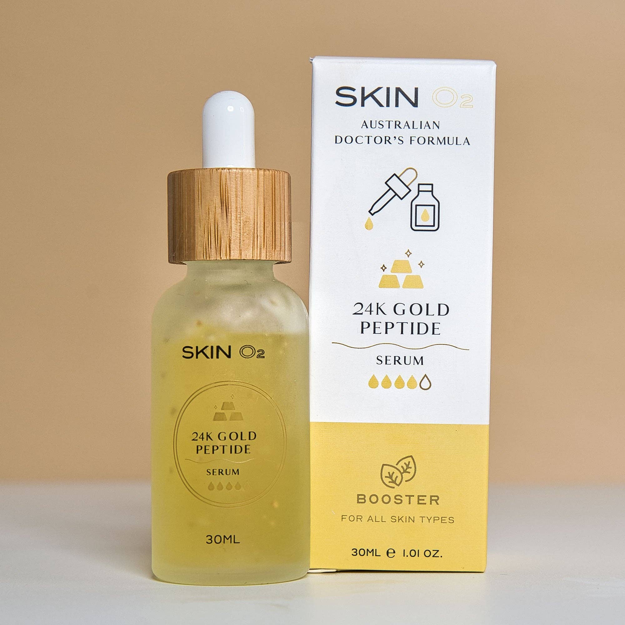 Skin O2 Serum 30ML Skin O2 24K Gold Peptide Anti-Ageing Serum – Vegan Firming & Hydrating Booster (30ml)