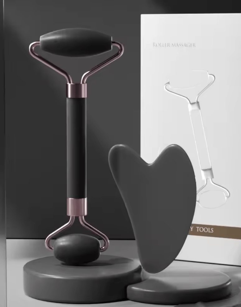 SNACC BEAUTY Beauty Tool Black Face Roller & Gua Sha Set – Resin Massage Tools for Facial Lifting, Wrinkle Reduction & Skin Firming