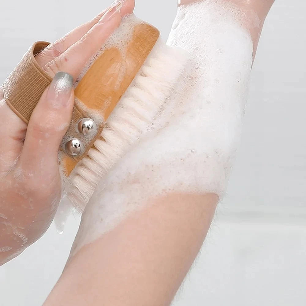 SNACC BEAUTY Body Brush Dry Brushing Body Brush – Exfoliating & Cleansing Brush with Soft Nylon Bristles (Wooden Handle)