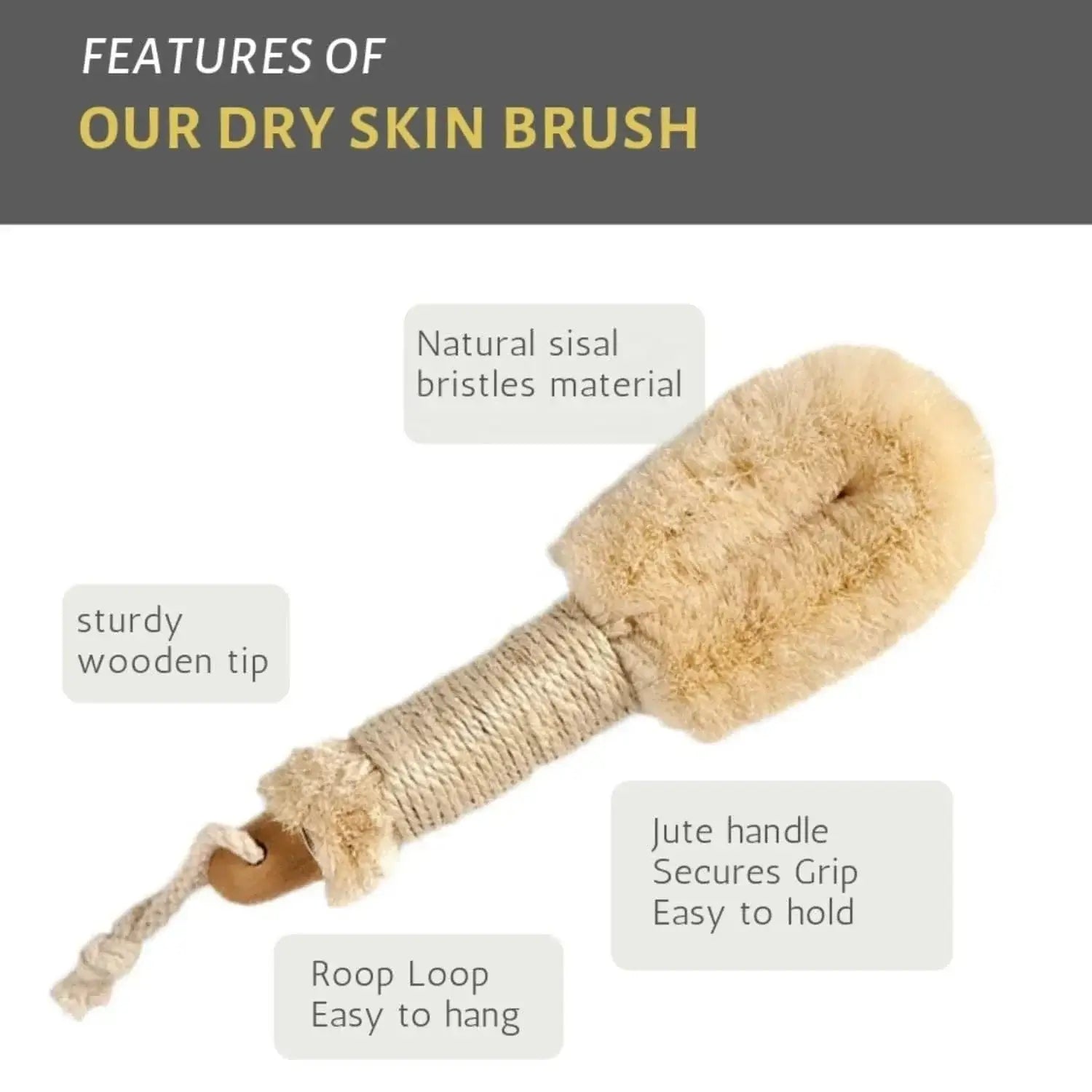 SNACC BEAUTY Body Brush Natural Sisal Dry Body Brush – Exfoliating Spa Brush for Bath & Shower